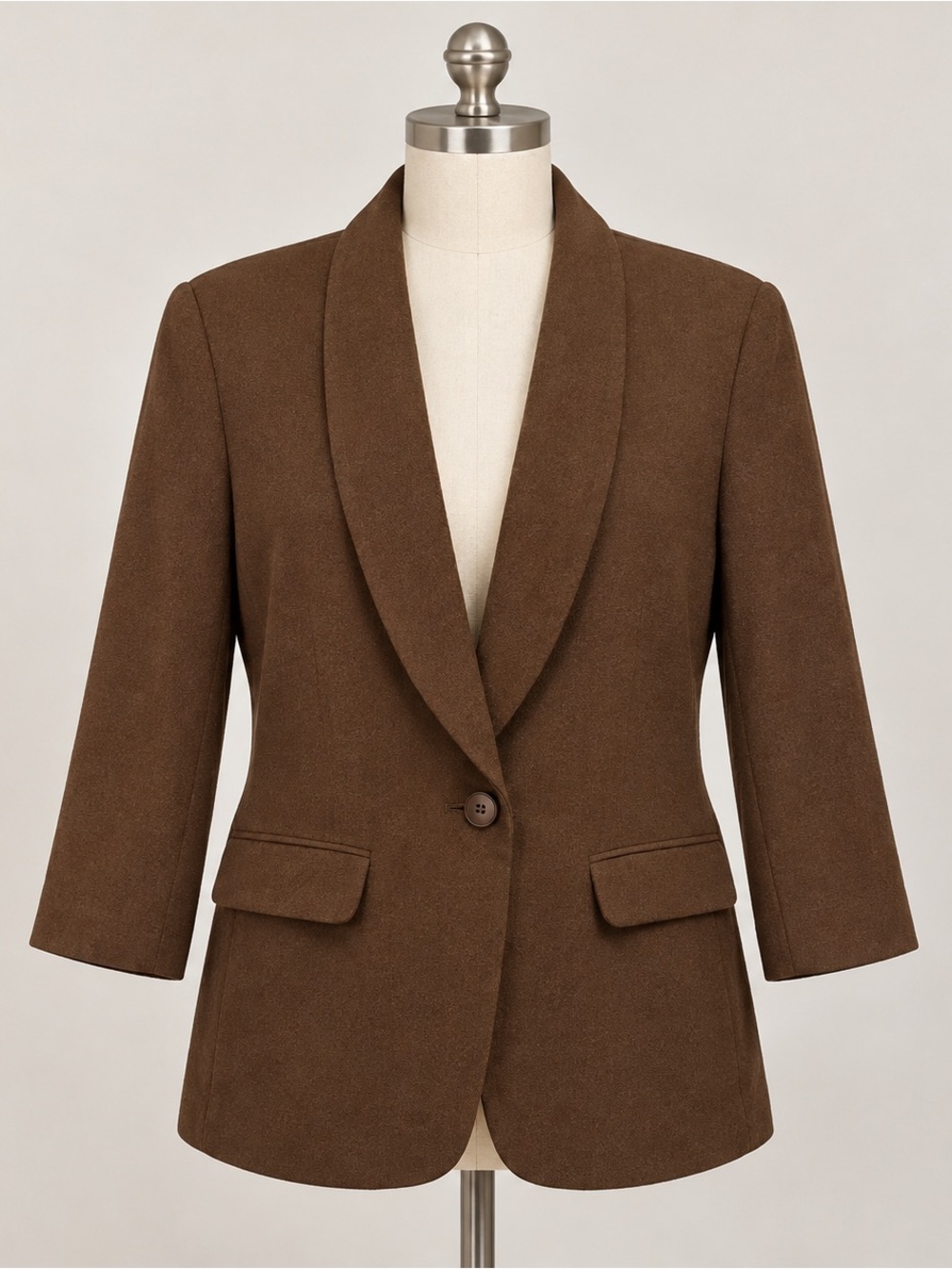 Vtg Jones New York Brown 100% Wool Shawl
Collar One Button Blazer Preppy Sz 12